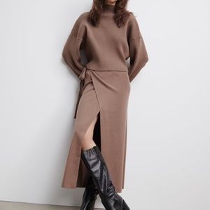 Knit Sweater and Wrap Skirt Matching Two Piece Set